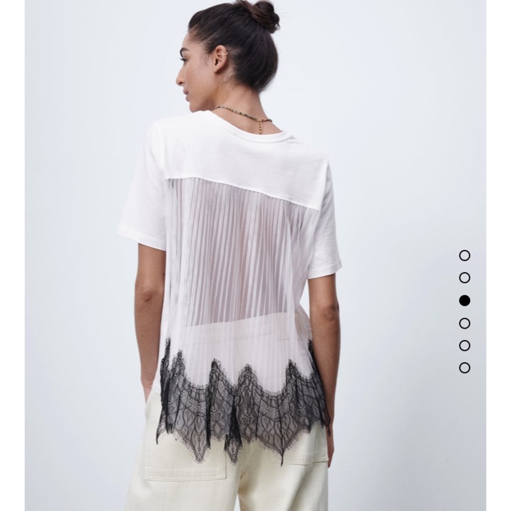 Zara Round Neck T Shirt Lace Appliqué on Back.